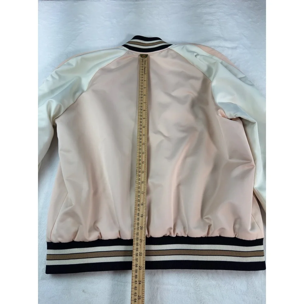 Coach Pink Varsity Jacket Floral Embroidered Bomber Monogram Reversible SZ Large